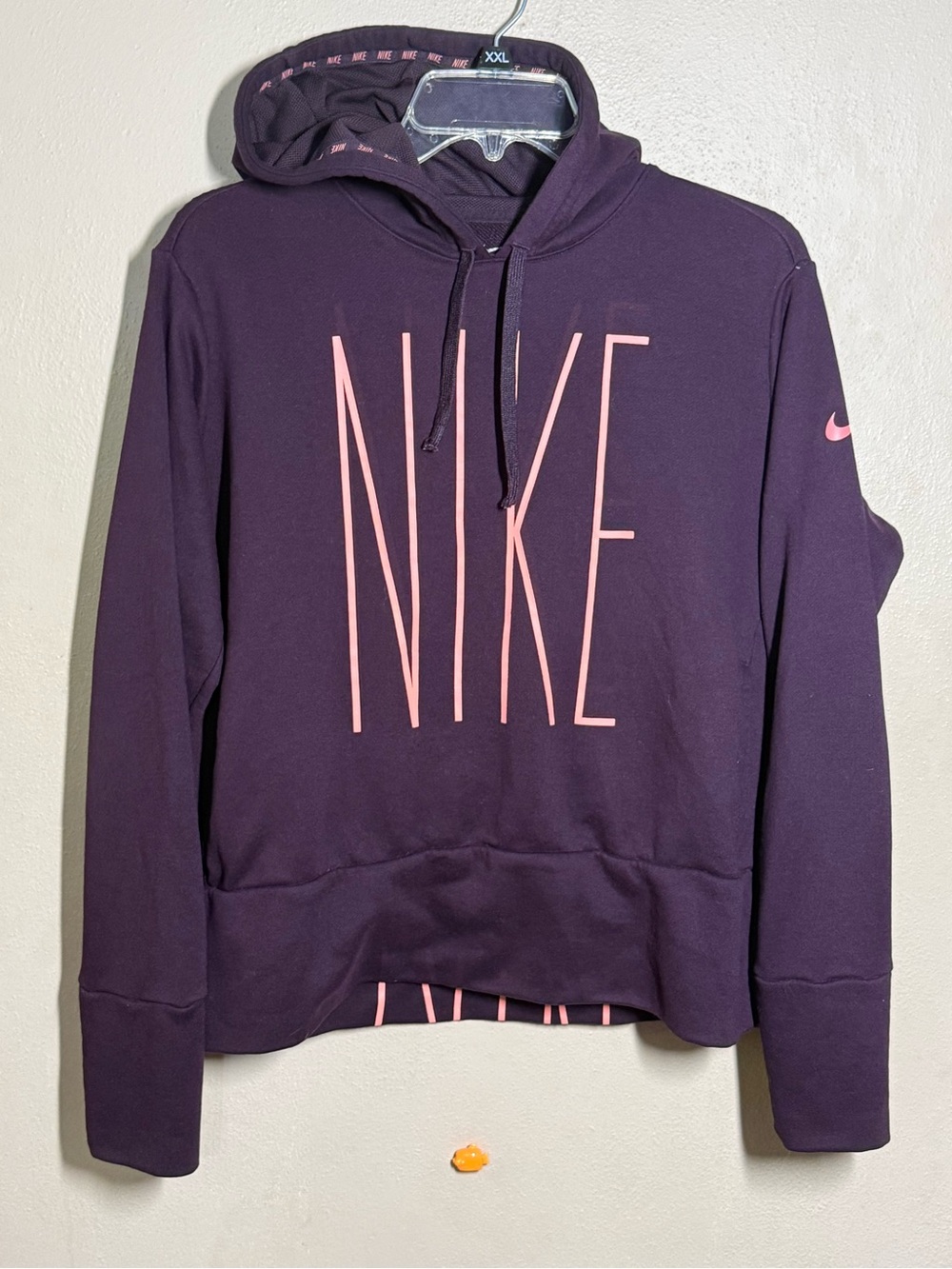 Women’s Nike Dri-fit Purple Hoodie Spellout Logo Pullover Sz Lg